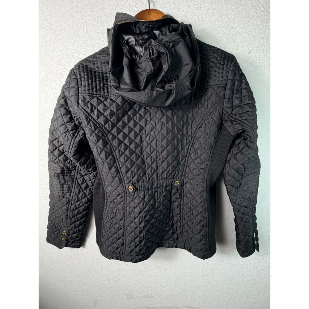 Michael Michael Kors Women's Black Quilted Zip Gold Snap Barn Fall Jacket Large